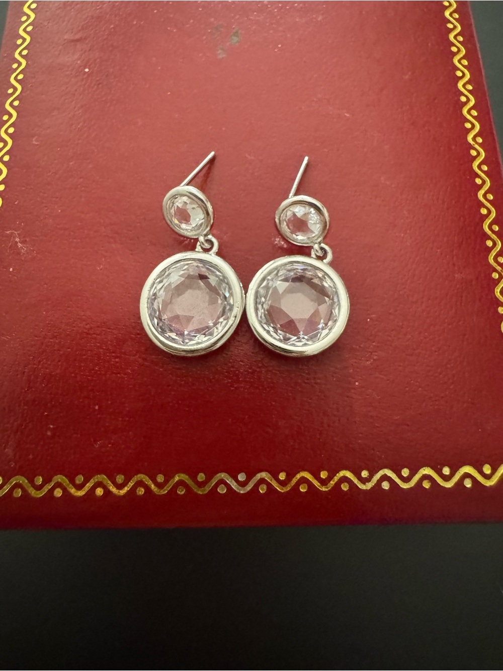 Nadri Silver Tone Bezel Crystal Dangle Earrings